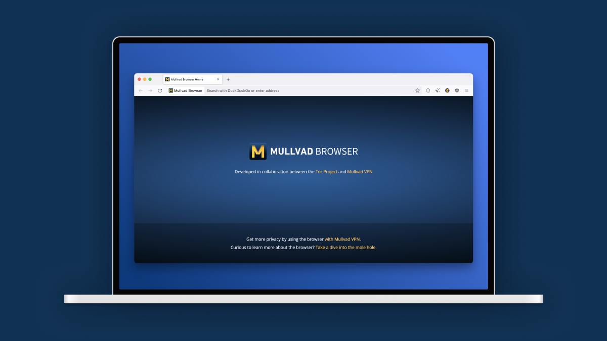 an image displaying the Mullvad Browser window on a laptop screen