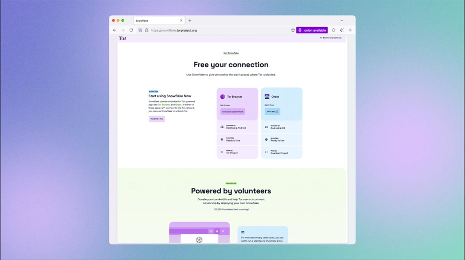 A screenshot of the revamped Snowflake website on a purple-blue gradient background