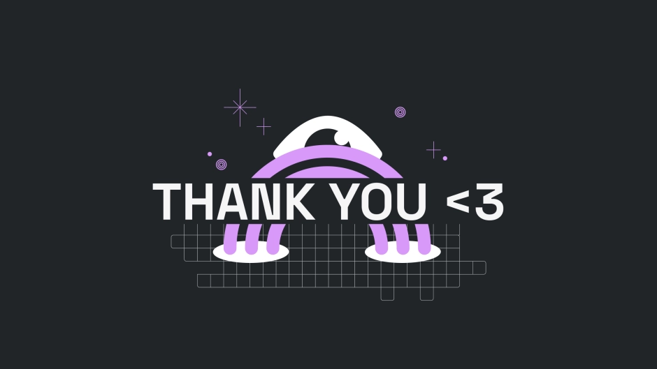 Thank you text on black background with a purple rainbow